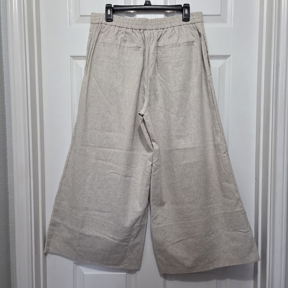 Banana Republic Linen Blend Pants, Beige Wide-Leg Pull-On Crop Pant Size Medium - Picture 7 of 15